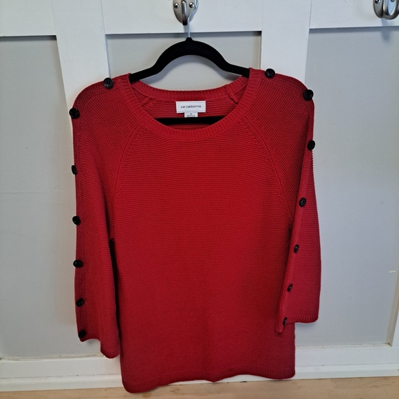 Liz Claiborne Red Button-Sleeve Tunic Sweater – Size Small - Picture 2 of 5